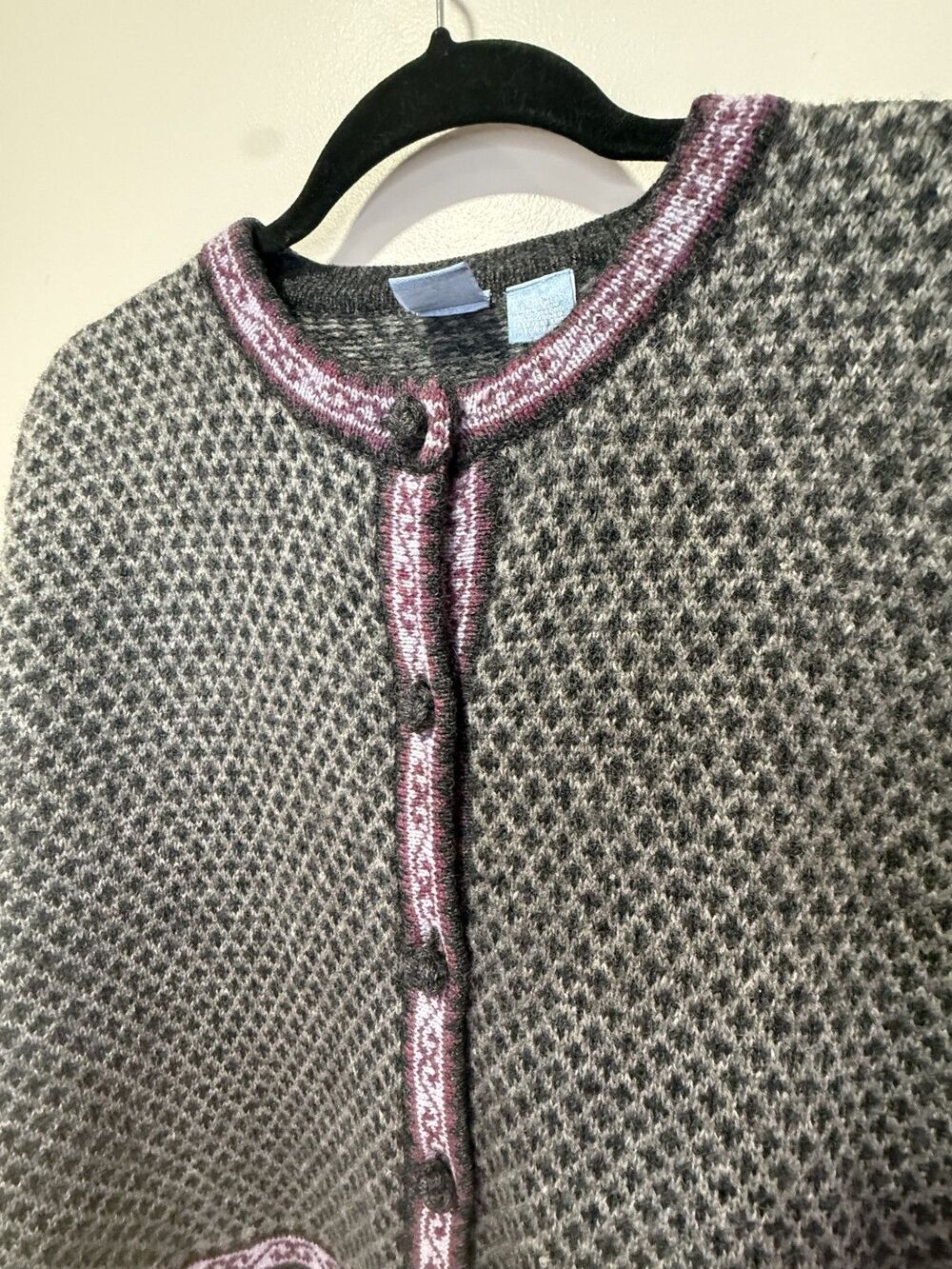 FROST Nordic Fair Isle 100% Wool Womens Cardigan Sweater Size Large Grey - Picture 4 of 8